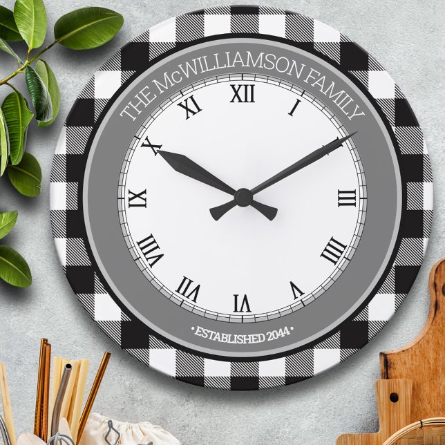 Relógio Grande Nome da Família de Cheque de Buffalo Preto/Branco (Criador carregado)