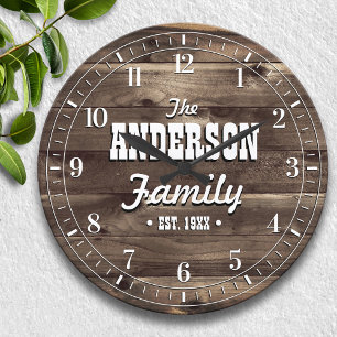 Relógio Grande Nome da Família Personalizada de Grãos de Madeir