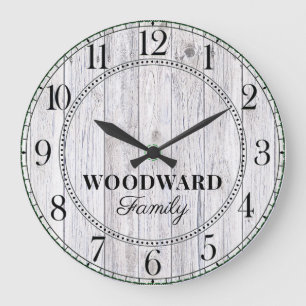 Relógio Grande Nome da família rustic Wood Personalizado