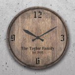 Relógio Grande Nome Da Família Vintage Wooden Barrel Head<br><div class="desc">Vintage Wooden Barrel Head Family Name Estabelecido Clocks.</div>