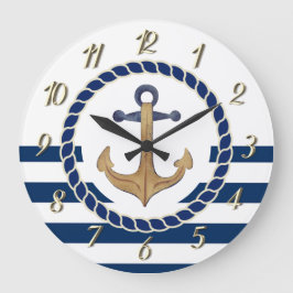 Relógio Grande Nome de Barco Náutico, Listras Azul-Navy Âncora Re