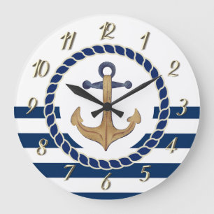 Relógio Grande Nome de Barco Náutico, Listras Azul-Navy Âncora Re