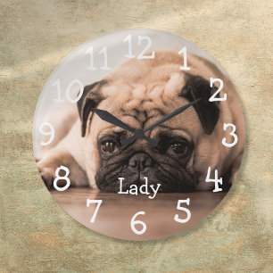 Relógio Grande Nome de Foto de Animal Personalizado