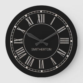 Relógio Grande Nome de Numerações Romanas em Branco na moda Preto