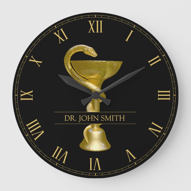 Relógio Grande Nome do Caduceus Dourado da Higieia Médica do Bowl (Frente)