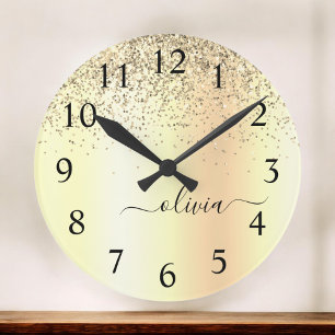 Relógio Grande Nome do Glam do Monograma Dourado Glitter Metal