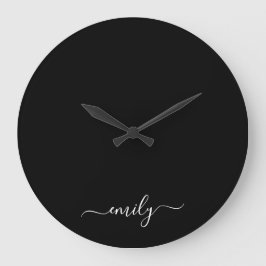 Relógio Grande Nome do Monograma de Script Moderno Preto e Branco