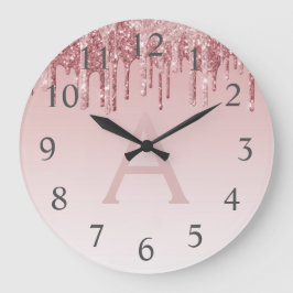 Relógio Grande Nome do Monograma do Sparkle Glitter de rosa Doura