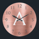 Relógio Grande Nome do Monograma Metálico Dourado rosa<br><div class="desc">Nome do Monograma Metálico e Relógio de Parede de Serviço Inicial,  rosa Dourado faux. O Relógio de Parede é o presente perfeito para alguém que ama aço inoxidável rosa.</div>