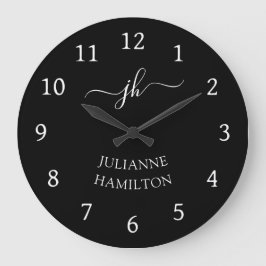 Relógio Grande Nome do Monograma Preto Moderno