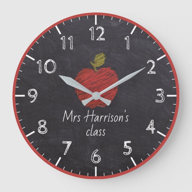 Relógio Grande Nome do professor Faux Chalkboard Classroom Clock (Frente)