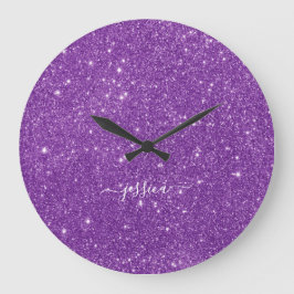 Relógio Grande Nome do script de brilho roxo Elegante