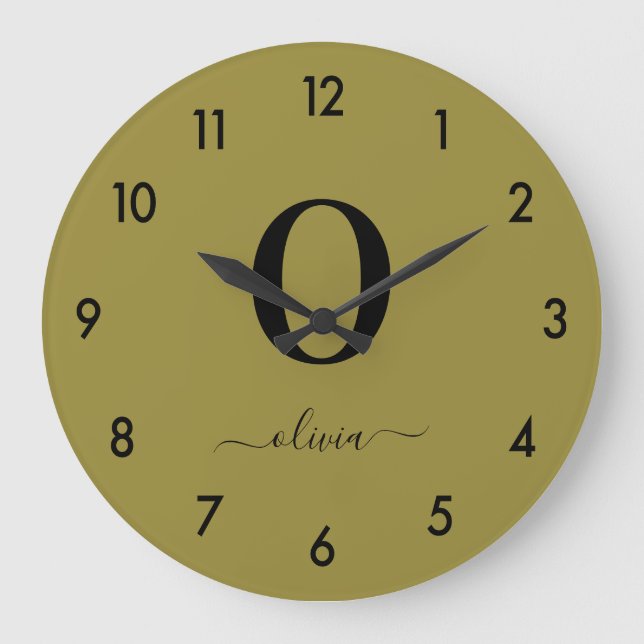 Relógio Grande Nome do Script Monograma Personalizado Dourado E P (Frente)