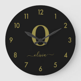 Relógio Grande Nome do Script Monograma Preto Personalizado E Dou