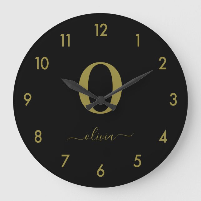 Relógio Grande Nome do Script Monograma Preto Personalizado E Dou (Frente)
