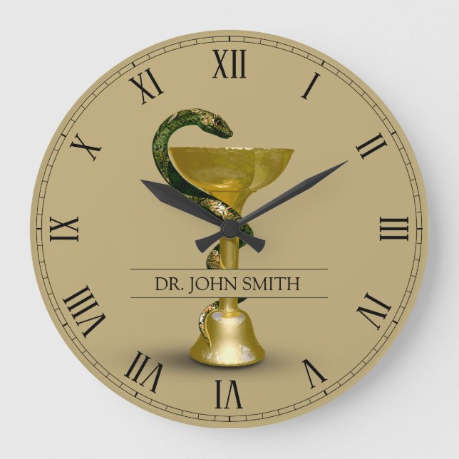 Relógio Grande Nome Dourado da Higieia Médica do Bowl Beige Cobra (Frente)