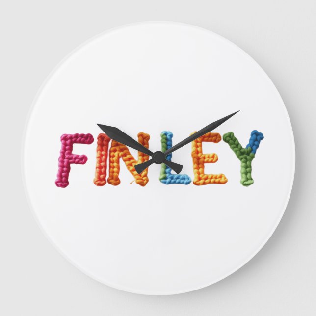 Relógio Grande Nome FINLEY no padrão crochet vibrante (Frente)