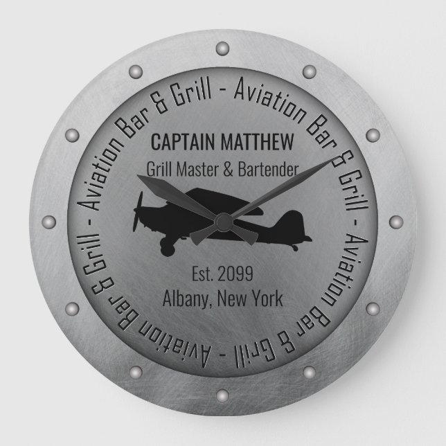 Relógio Grande Nome Grill Master Bartender Aviation Bar & Grill (Frente)