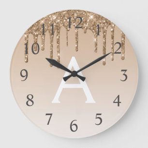 Relógio Grande Nome & Inicial do Monograma da Glitter Sparkle Dou