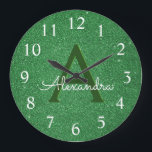 Relógio Grande Nome & Inicial do Monograma do Minigrama Verde<br><div class="desc">Nome do Monograma do Glitter Verde Irlandês e Relógio de Parede de Serviço Inicial. O Relógio de Muro é o presente perfeito para alguém que ama a Irlanda ou o brilho verde irlandês.</div>