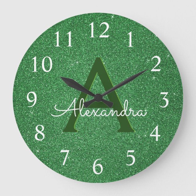 Relógio Grande Nome & Inicial do Monograma do Minigrama Verde (Frente)