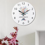 Relógio Grande Nome Monograma Árvore arco-íris<br><div class="desc">Este na moda Wall Clock é decorado com uma árvore de mosaico colorida. Facilmente personalizável com seu nome ou monograma. Porque nós criamos nosso próprio trabalho de arte você não encontrará essa imagem exata de outros designers. Mosaico original © Michele Davies.</div>