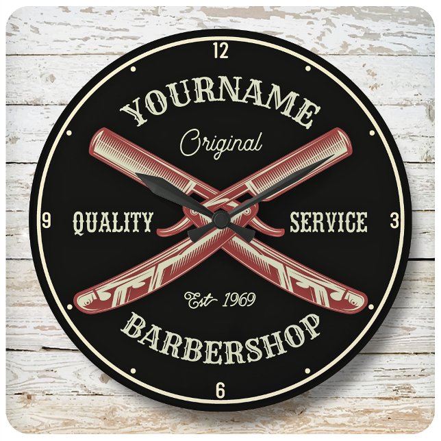 Relógio Grande NOME Personalizado Barber Hetero Razor Barbershop (Criador carregado)
