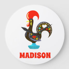 Relógio Grande Nome Personalizado Barcelos Português Rooster Pret