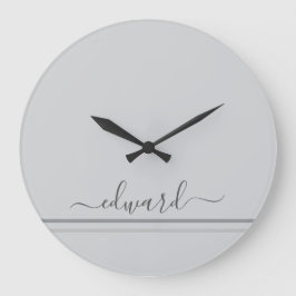 Relógio Grande Nome Personalizado da Cinza Leve