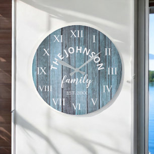 Relógio Grande Nome Personalizado Da Família Da Madeira, Rustic 