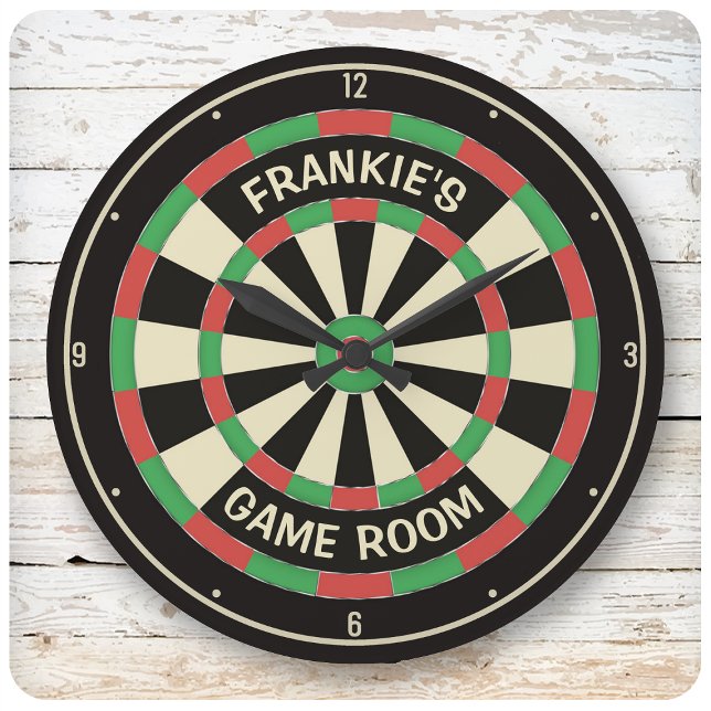 Relógio Grande Nome Personalizado Dart Board Game Room Man Cave D (Criador carregado)