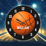 Relógio Grande Nome Personalizado de Basball<br><div class="desc">Relógio personalizado de basquete. Projetado por Thisnotme©</div>