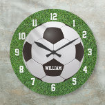 Relógio Grande Nome Personalizado de Futebol do Futebol<br><div class="desc">Relógio personalizado de futebol. Projetado por Thisnotme©</div>