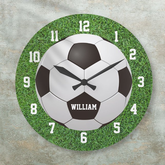 Relógio Grande Nome Personalizado de Futebol do Futebol (Soccer Football Personalized Name Large Clock)