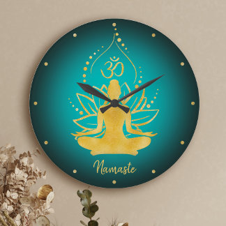 Relógio Grande Nome Personalizado do Lotus & Om Yoga Namaste