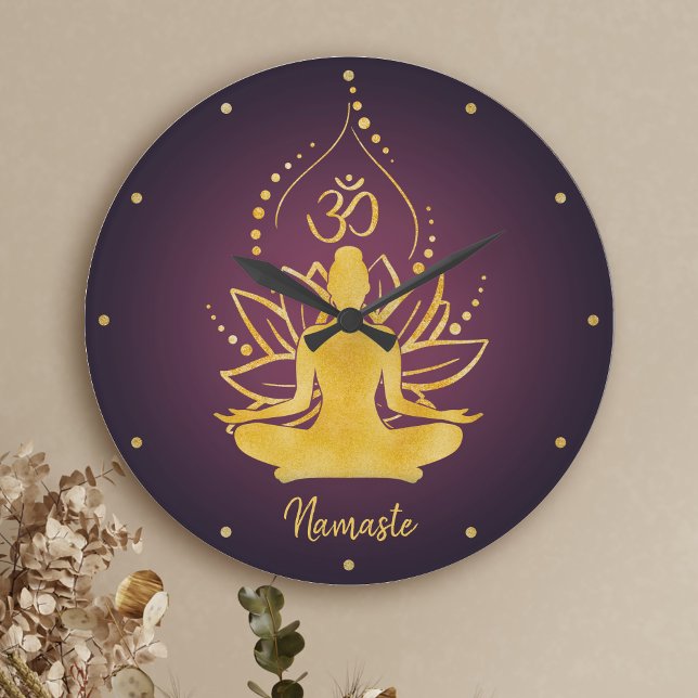 Relógio Grande Nome Personalizado do Lotus & Om Yoga Namaste (Criador carregado)