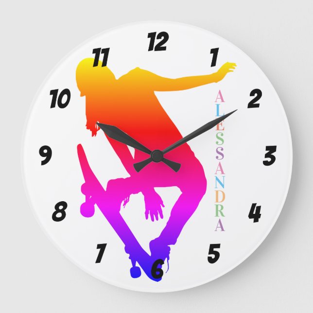 Relógio Grande Nome Personalizado do Skateboard (Frente)