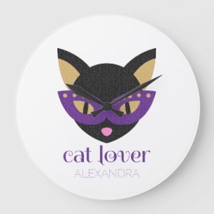Relógio Grande Nome Personalizado Dourado Roxo Preto-Roxo Gato-P
