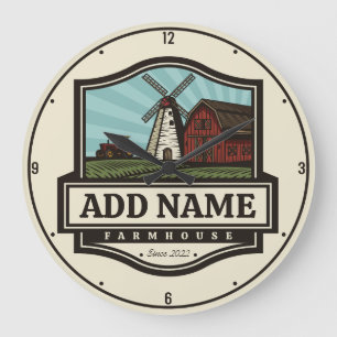 Relógio Grande NOME Personalizado Farmhouse Rustic Farmhouse Old 