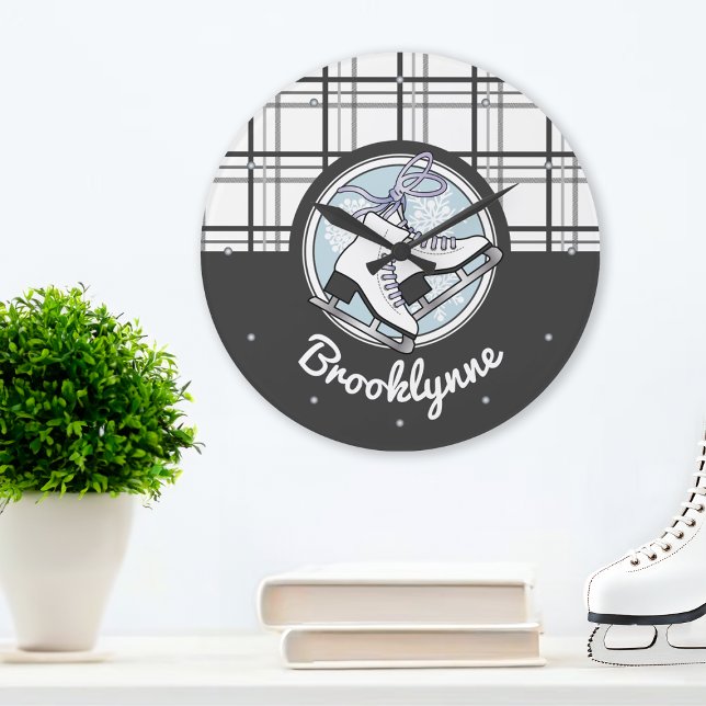 Relógio Grande Nome Personalizado: Modern Tartan Ice Skating (Criador carregado)