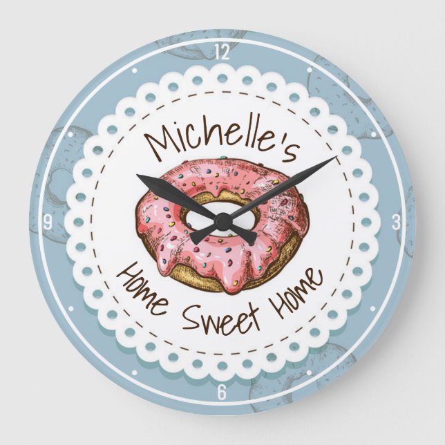 Relógio Grande NOME Personalizado Rosquinha antiga moída Doce Cas (Frente)