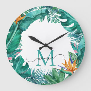 Relógio Grande Nome Personalizado Tropical