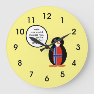 Relógio Grande Norwegian Flag Talking Mr Penguin