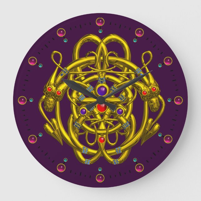 Relógio Grande NÓS CELTICOS Dourados COM DRAGÕES DE GÊMEOS (Frente)