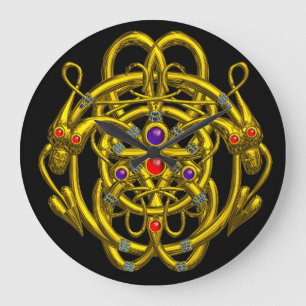 RELÓGIO GRANDE NÓS CELTICOS DOURADOS COM DRAGÕES GÊMEOS