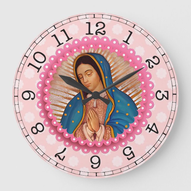 Relógio Grande Nossa Senhora de Guadalupe Rosas Rosa (Frente)
