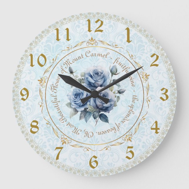 Relógio Grande Nossa Senhora do Carmel Blue Rosa Wall Clock (Frente)