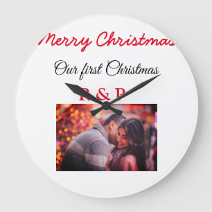 Relógio Grande Nosso primeiro Natal adicione nome foto casamento 