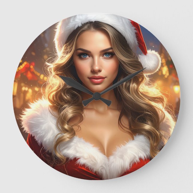 Relógio Grande Nostalgic Christmas Santa Girl (Frente)