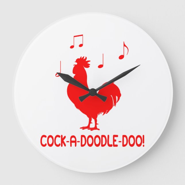 Relógio Grande Notas de música do Rooster Cock-A-Doodle-Doo (Frente)